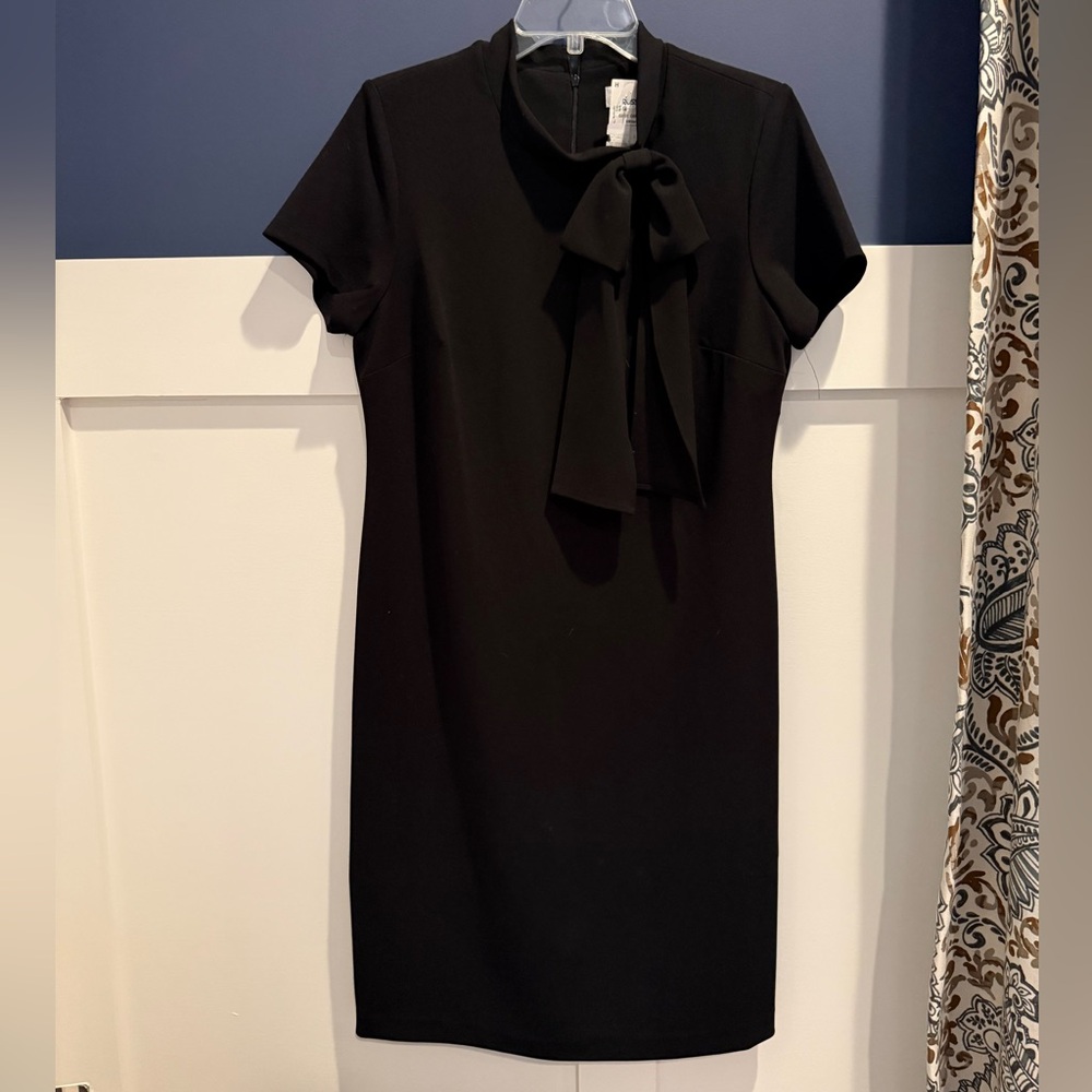 Shelby & Palmer Elegant Black Midi Dress with Neck Bow Sz 14 NWT